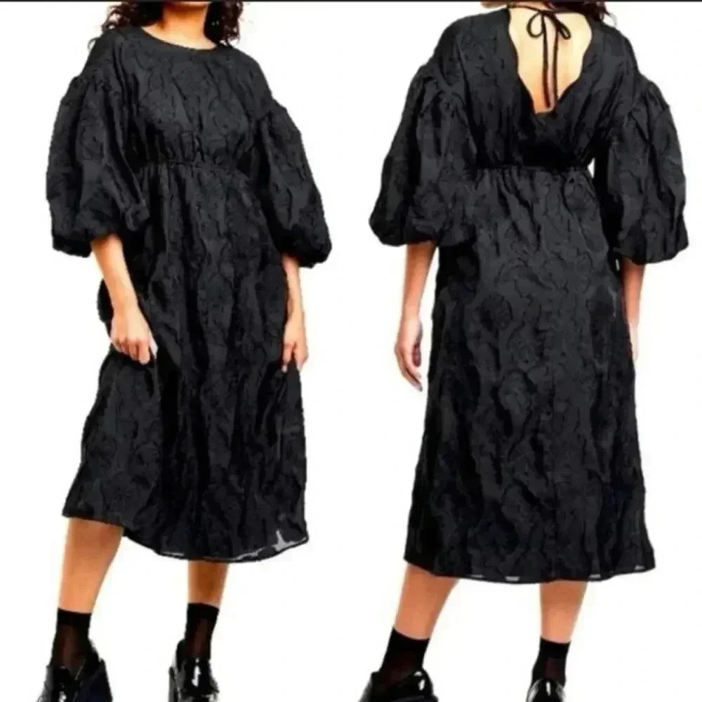 KIKA VARGAS X Target MIDI Dress Floral Texture Scallop Back Puff Sleeve Size 1X